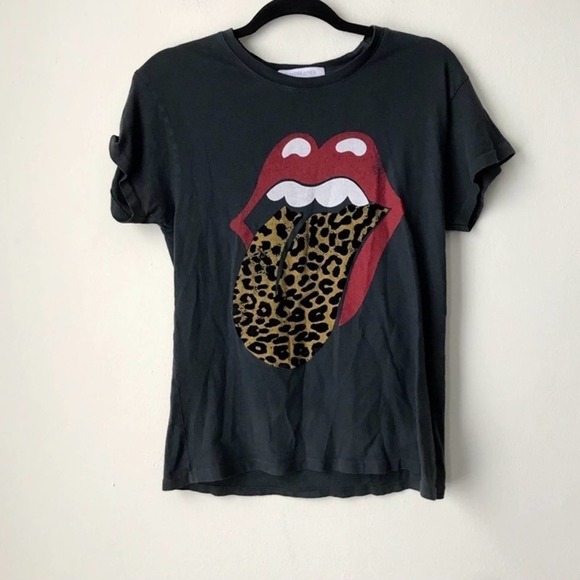 Daydreamer Rolling Stones Flocked Leopard Tongue Tee - Picture 2 of 4